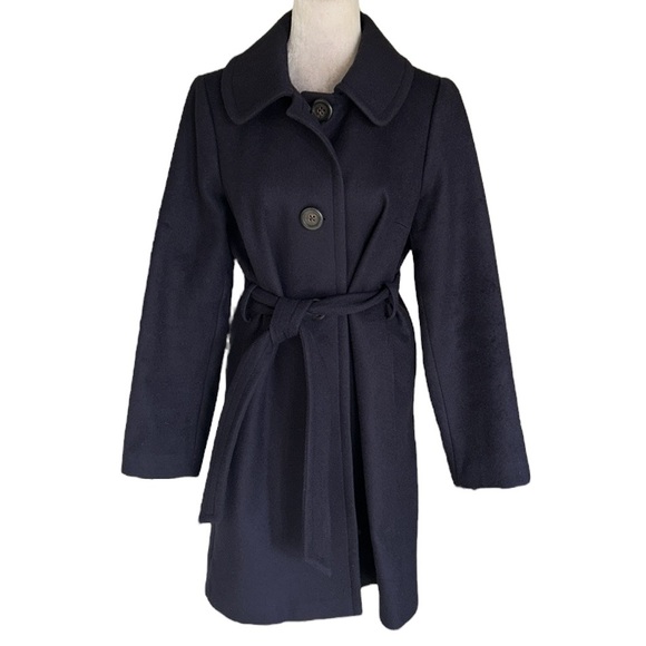 J. Crew Vintage Navy Blue Wool Cashmere Belted Longline Pea Coat Jacket - S - Picture 11 of 11